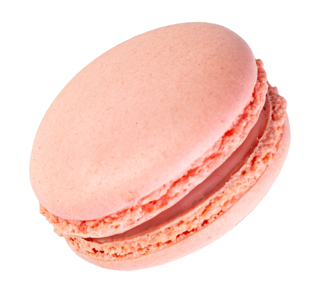 A raspberry macaron with a rich red color and fruity filling